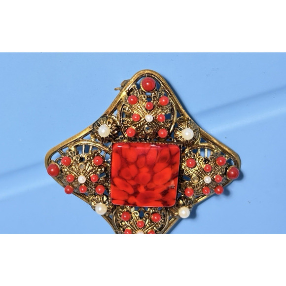 Vintage 1930s Austrian/Czech (Bohemian) W. Germany Filigree Brooch 2.5" - Picture 16 of 16